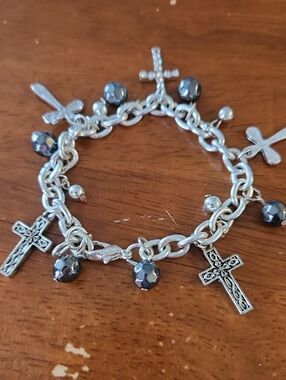 Hand Made Christian Cross Charm Bracelet by Miss Bee